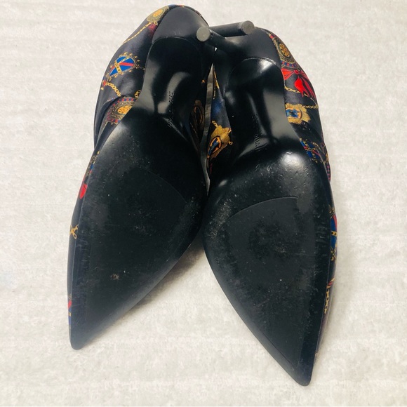 ZARA Black Ankle Boots Multi Scarf Print Satin Bootie Heels. Size 36 - Picture 13 of 14